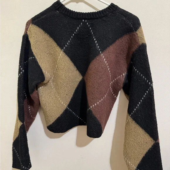 Women's Argyle Sweater - Black, Brown, Tan - Picture 1 of 3